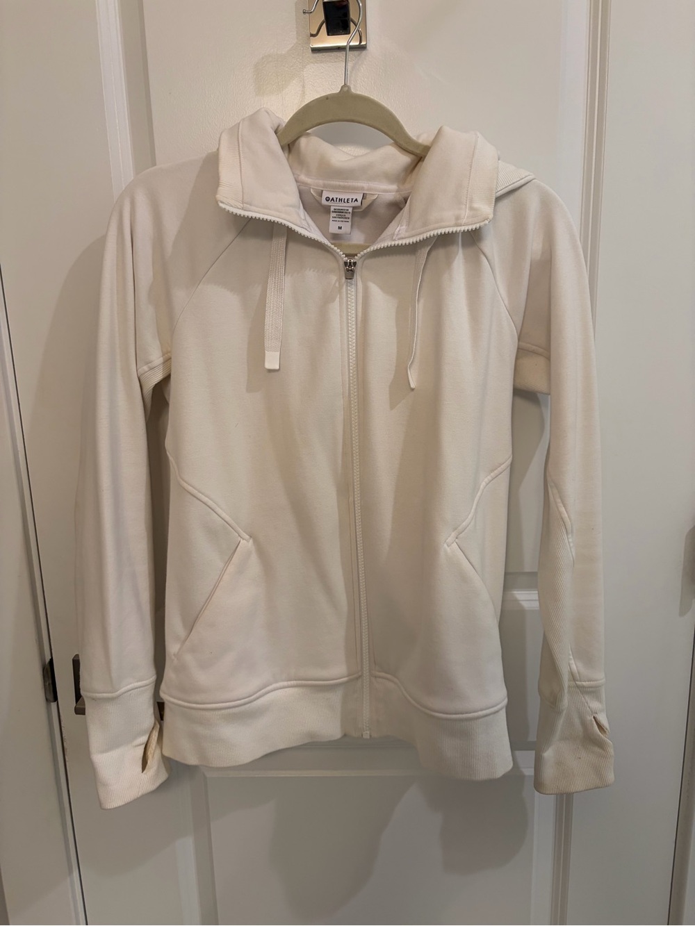 Athleta White Full-Zip Hooded Sweatshirt